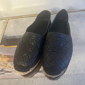 Chanel espadrilles size 38 in black lamb skin leather